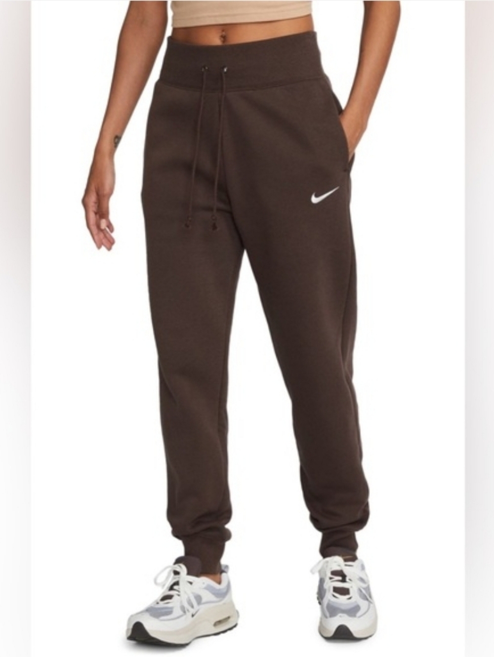New Nike PHOENIX FLEECE HIGH-WAISTED JOGGERS Brown Size Small Tall